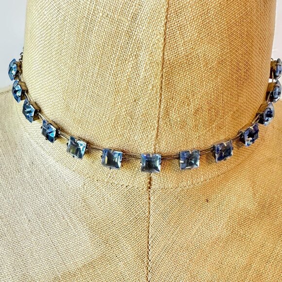 Vintage Art Deco Necklace Sterling Silver: Antique, Blue Glass Faceted - Picture 6 of 6